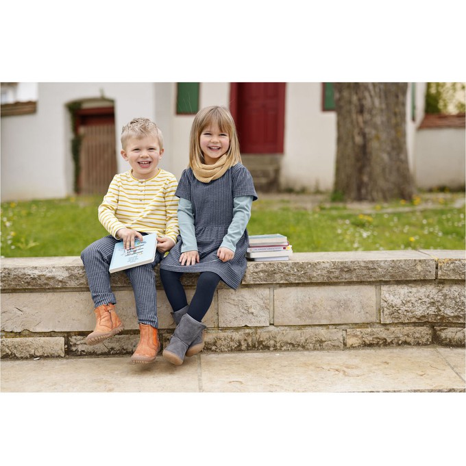 Kleid mit Puffärmeln aus Bio-Baumwolle und Elastan, jeansblau-gestreift from Waschbär