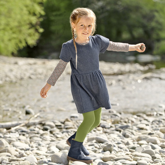 Kleid mit Puffärmeln aus Bio-Baumwolle und Elastan, jeansblau-gestreift from Waschbär