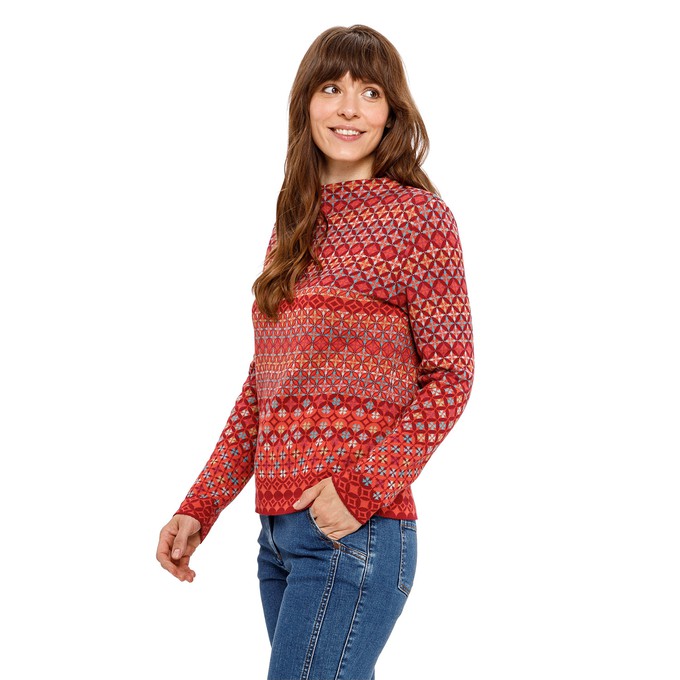 Jacquard-Pullover aus reiner Bio-Baumwolle, rot gemustert from Waschbär