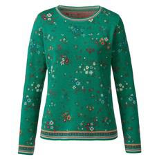 Jacquard-Pullover aus Bio-Wolle mit Bio-Baumwolle, grün gemustert via Waschbär