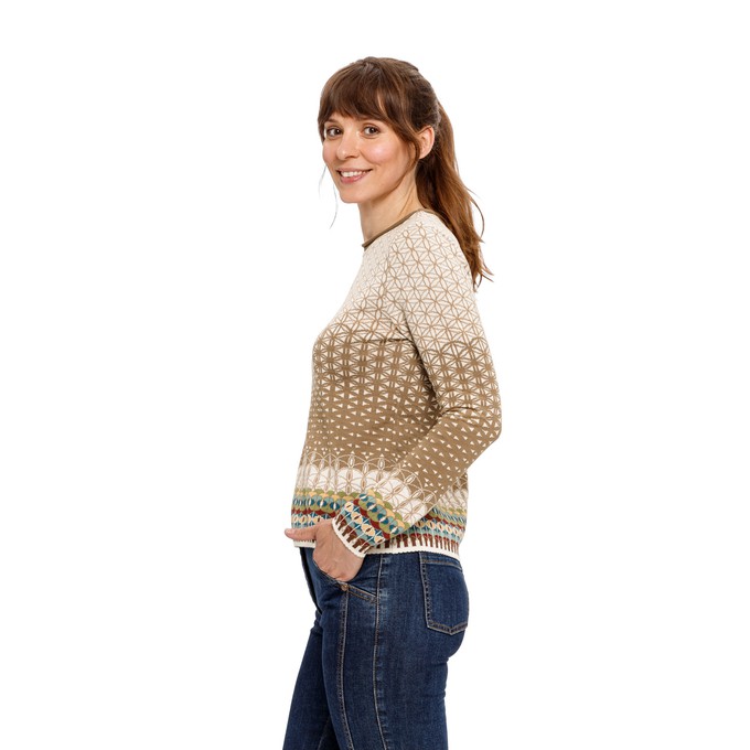 Jacquard-Pullover aus Bio-Merinowolle mit Bio-Baumwolle, beige-gemustert from Waschbär