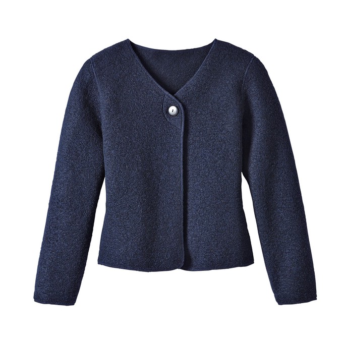 Walkjacke aus Bio-Schurwolle mit Bio-Baumwolle, marine from Waschbär