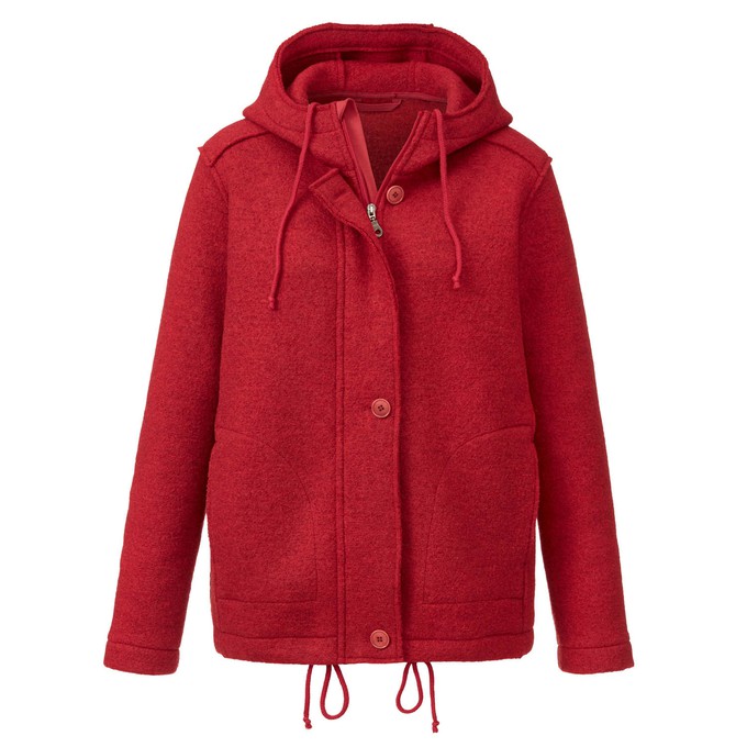 Walkjacke mit Kapuze aus reiner Bio-Schurwolle, granatapfel from Waschbär