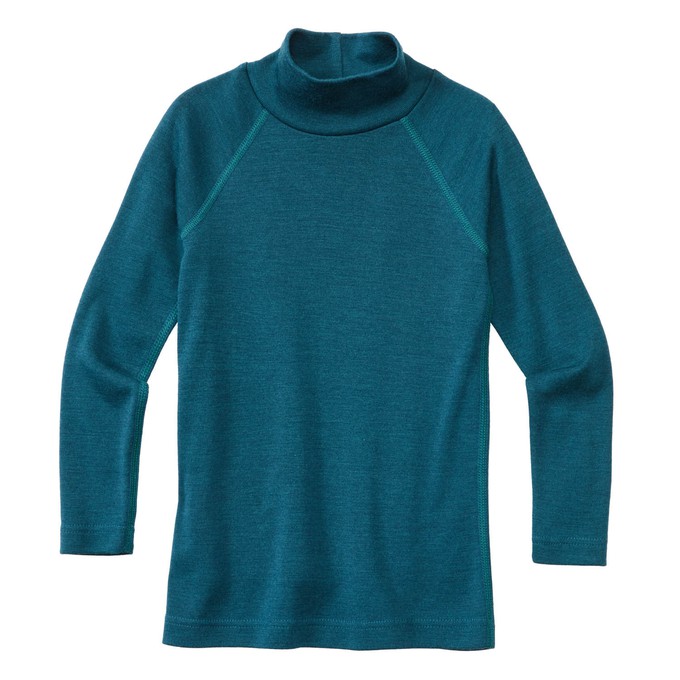 Langarmshirt mit Stehkragen aus Merinowolle mit Bio-Seide, atlantik from Waschbär
