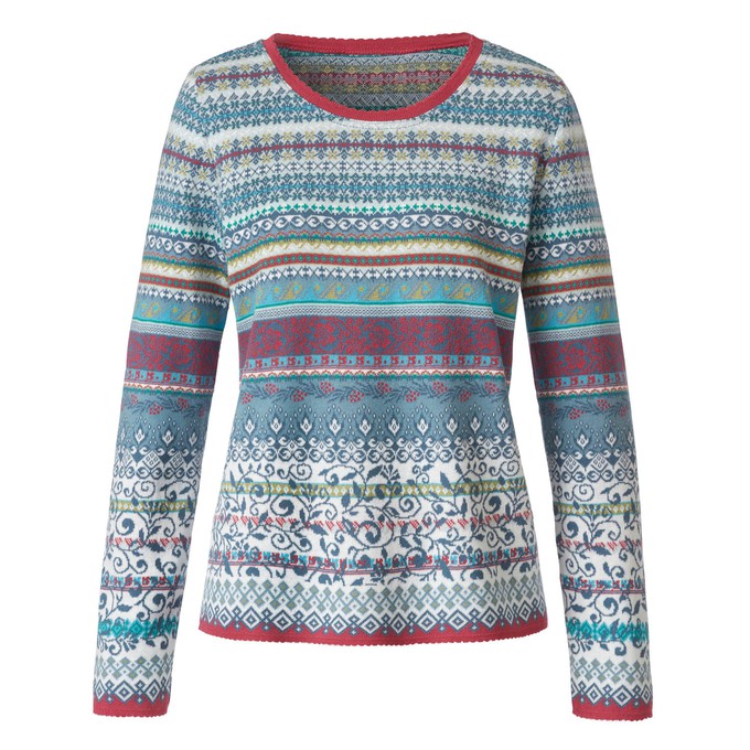 Jacquard-Pullover im Mustermix aus Bio-Baumwolle, blau gemustert from Waschbär