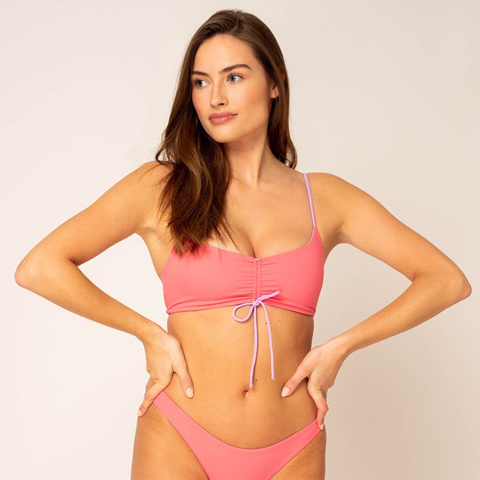 Drawstring Bikini Top - wendebar lila / pink from Woodlike Ocean