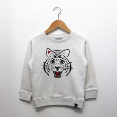 Kids sweater ‘White as snow tiger’ – Beige melange from zebrasaurus