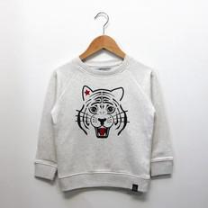 Kids sweater ‘White as snow tiger’ – Beige melange via zebrasaurus